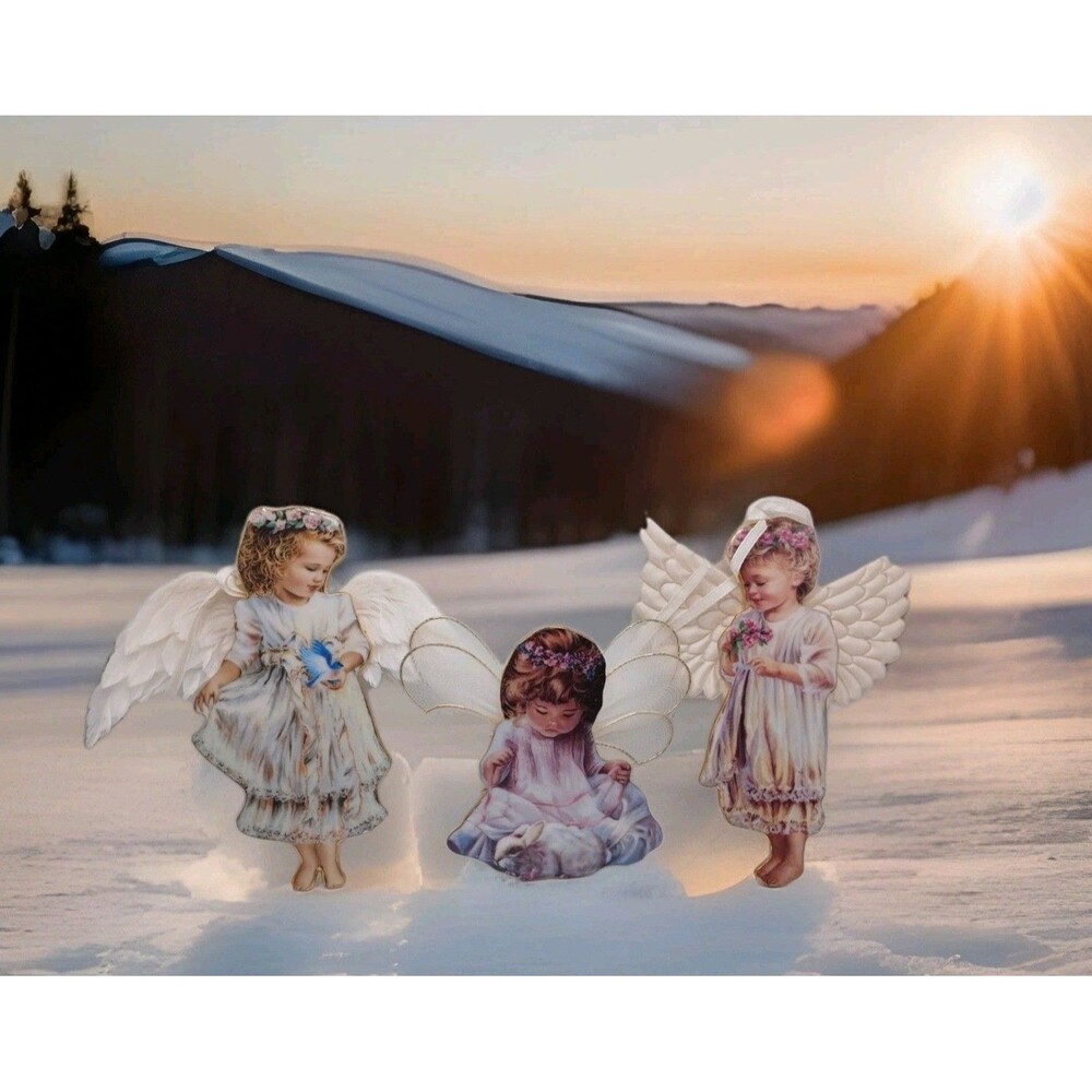 Lot Of 3 - Retired Bradford Editions Heaven's Little  Angels Christmas Ornaments